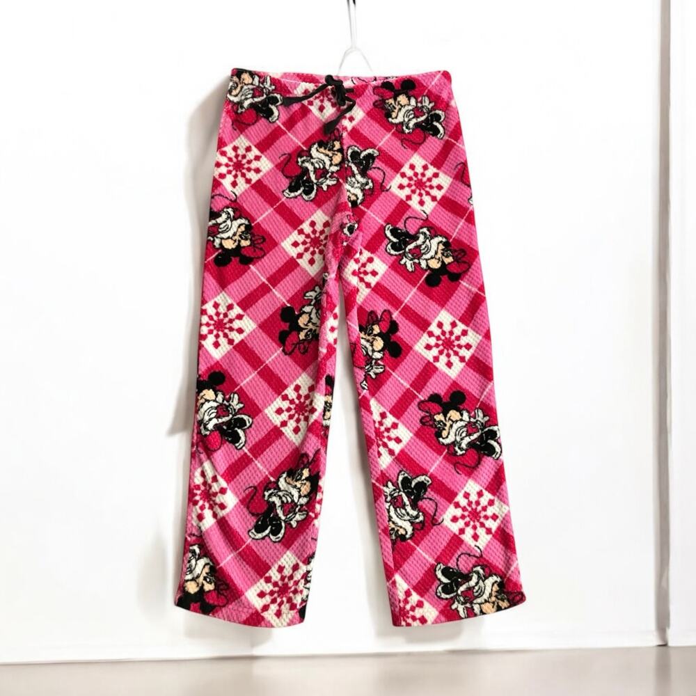 Disney Women's Minne Mouse Pink Drawstring Waist Waffle Knit Pajama Pants Size M